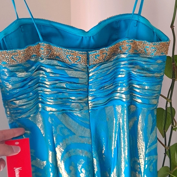 Aidan Mattox gown silk! NWT! Neiman Marcus size 8 turquoise and gold - Picture 5 of 6